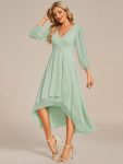 Long Sleeves Asymmetrical Hem A-Line Midi Wedding Guest Dress - Mint Green