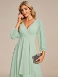 Long Sleeves Asymmetrical Hem A-Line Midi Wedding Guest Dress – Mint Green