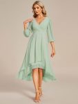 Long Sleeves Asymmetrical Hem A-Line Midi Wedding Guest Dress – Mint Green