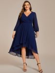 Plus Size Chiffon A-Line Long Sleeves Asymmetrical Hem Wedding Guest Dress – Navy Blue