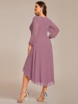 Long Sleeves Asymmetrical Hem A-Line Midi Wedding Guest Dress – Purple Orchid