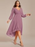 Plus Size Chiffon A-Line Long Sleeves Asymmetrical Hem Wedding Guest Dress – Purple Orchid