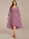 Long Sleeves Asymmetrical Hem A-Line Midi Wedding Guest Dress – Purple Orchid