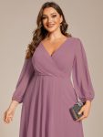 Long Sleeves Asymmetrical Hem A-Line Midi Wedding Guest Dress – Purple Orchid