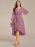 Plus Size Chiffon A-Line Long Sleeves Asymmetrical Hem Wedding Guest Dress – Purple Orchid