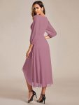 Long Sleeves Asymmetrical Hem A-Line Midi Wedding Guest Dress – Purple Orchid