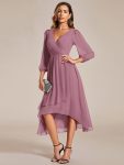 Long Sleeves Asymmetrical Hem A-Line Midi Wedding Guest Dress – Purple Orchid