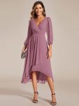 Long Sleeves Asymmetrical Hem A-Line Midi Wedding Guest Dress – Purple Orchid