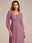 Long Sleeves Asymmetrical Hem A-Line Midi Wedding Guest Dress – Purple Orchid