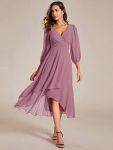 Long Sleeves Asymmetrical Hem A-Line Midi Wedding Guest Dress – Purple Orchid