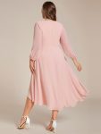 Long Sleeves Asymmetrical Hem A-Line Midi Wedding Guest Dress – Pink