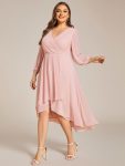 Plus Size Chiffon A-Line Long Sleeves Asymmetrical Hem Wedding Guest Dress – Pink