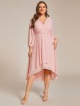 Plus Size Chiffon A-Line Long Sleeves Asymmetrical Hem Wedding Guest Dress – Pink