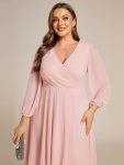 Plus Size Chiffon A-Line Long Sleeves Asymmetrical Hem Wedding Guest Dress – Pink