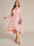 Plus Size Chiffon A-Line Long Sleeves Asymmetrical Hem Wedding Guest Dress – Pink