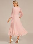 Long Sleeves Asymmetrical Hem A-Line Midi Wedding Guest Dress – Pink