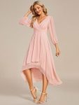 Long Sleeves Asymmetrical Hem A-Line Midi Wedding Guest Dress – Pink