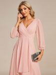 Long Sleeves Asymmetrical Hem A-Line Midi Wedding Guest Dress – Pink