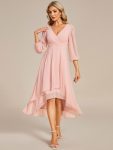 Long Sleeves Asymmetrical Hem A-Line Midi Wedding Guest Dress - Pink