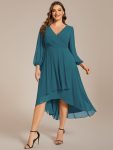 Plus Size Chiffon A-Line Long Sleeves Asymmetrical Hem Wedding Guest Dress – Teal