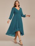 Plus Size Chiffon A-Line Long Sleeves Asymmetrical Hem Wedding Guest Dress – Teal