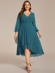 Long Sleeves Asymmetrical Hem A-Line Midi Wedding Guest Dress – Teal