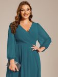 Long Sleeves Asymmetrical Hem A-Line Midi Wedding Guest Dress – Teal