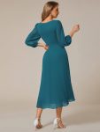 Long Sleeves Asymmetrical Hem A-Line Midi Wedding Guest Dress – Teal