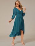 Long Sleeves Asymmetrical Hem A-Line Midi Wedding Guest Dress – Teal