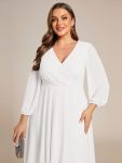 Plus Size Chiffon A-Line Long Sleeves Asymmetrical Hem Wedding Guest Dress – White