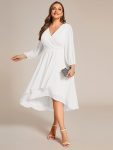 Plus Size Chiffon A-Line Long Sleeves Asymmetrical Hem Wedding Guest Dress – White