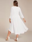 Plus Size Chiffon A-Line Long Sleeves Asymmetrical Hem Wedding Guest Dress – White