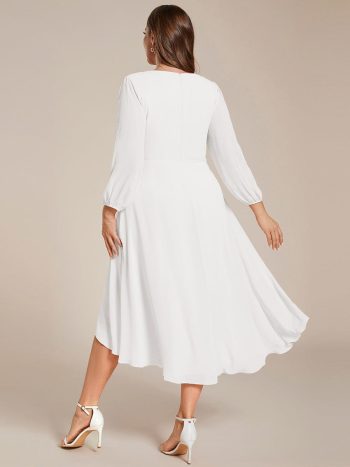 Plus Size Chiffon A-Line Long Sleeves Asymmetrical Hem Wedding Guest Dress - White