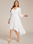 Plus Size Chiffon A-Line Long Sleeves Asymmetrical Hem Wedding Guest Dress – White