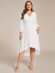 Plus Size Chiffon A-Line Long Sleeves Asymmetrical Hem Wedding Guest Dress – White