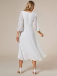 Long Sleeves Asymmetrical Hem A-Line Midi Wedding Guest Dress – White