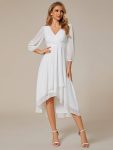 Long Sleeves Asymmetrical Hem A-Line Midi Wedding Guest Dress – White