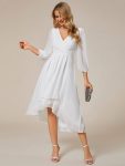 Long Sleeves Asymmetrical Hem A-Line Midi Wedding Guest Dress – White