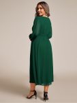 Chiffon V-Neck Long Sleeves Elastic Band Midi Wedding Guest Dress – Dark Green