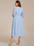 Chiffon V-Neck Long Sleeves Elastic Band Midi Wedding Guest Dress – Ice Blue