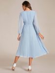 Chiffon V-Neck Long Sleeves Elastic Band Midi Wedding Guest Dress – Ice Blue