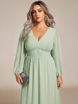 Chiffon V-Neck Long Sleeves Elastic Band Midi Wedding Guest Dress – Mint Green