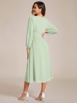 Chiffon V-Neck Long Sleeves Elastic Band Midi Wedding Guest Dress – Mint Green