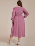 Chiffon V-Neck Long Sleeves Elastic Band Midi Wedding Guest Dress – Purple Orchid