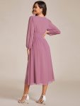 Chiffon V-Neck Long Sleeves Elastic Band Midi Wedding Guest Dress – Purple Orchid