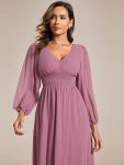 Chiffon V-Neck Long Sleeves Elastic Band Midi Wedding Guest Dress – Purple Orchid