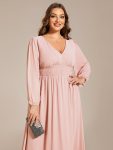 Chiffon V-Neck Long Sleeves Elastic Band Midi Wedding Guest Dress – Pink