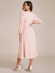 Chiffon V-Neck Long Sleeves Elastic Band Midi Wedding Guest Dress – Pink