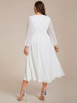 Chiffon V-Neck Long Sleeves Elastic Band Midi Wedding Guest Dress – White