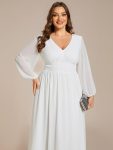 Chiffon V-Neck Long Sleeves Elastic Band Midi Wedding Guest Dress – White